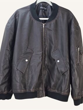 Brown Faux Leather Bomber Jacket By White Birch 3X NIP Plus Size